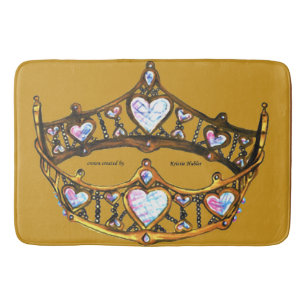 Queen of Hearts Gold Crown Tiara mustard bath mat