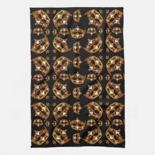 Queen of Hearts Gold Crown Tiaras black Kitchen Towel