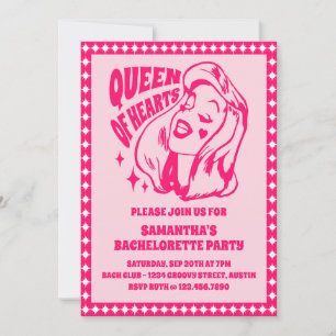 Queen of Hearts Groovy Pink Bachelorette Party Invitation