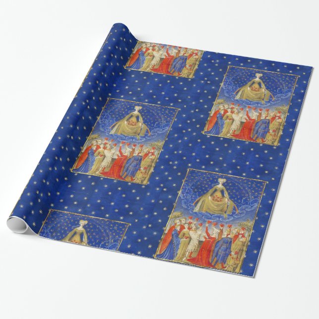 QUEEN OF HEARTS IN STARRY NIGHT Valentines Day Wrapping Paper (Unrolled)