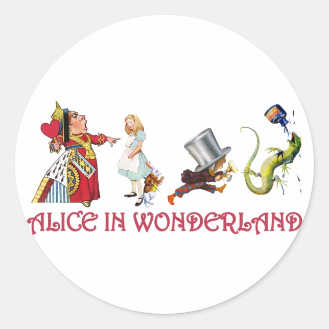 QUEEN OF HEARTS, MAD HATTER & BILL THE LIZARD CLASSIC ROUND STICKER (Front)