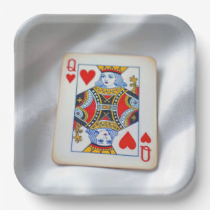 Queen of Hearts On White Satin Fabric Paper Plate