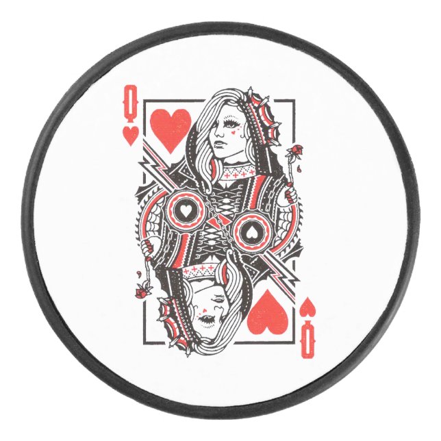 Queen of Hearts Oversized Graphic, Playing Cards Hockey Puck (Front)