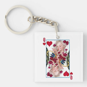 Queen of Hearts Oversized Graphic, Playing Cards Keychain