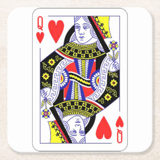 Queen of Hearts Oversized Graphic, Playing Cards Square Paper Coaster