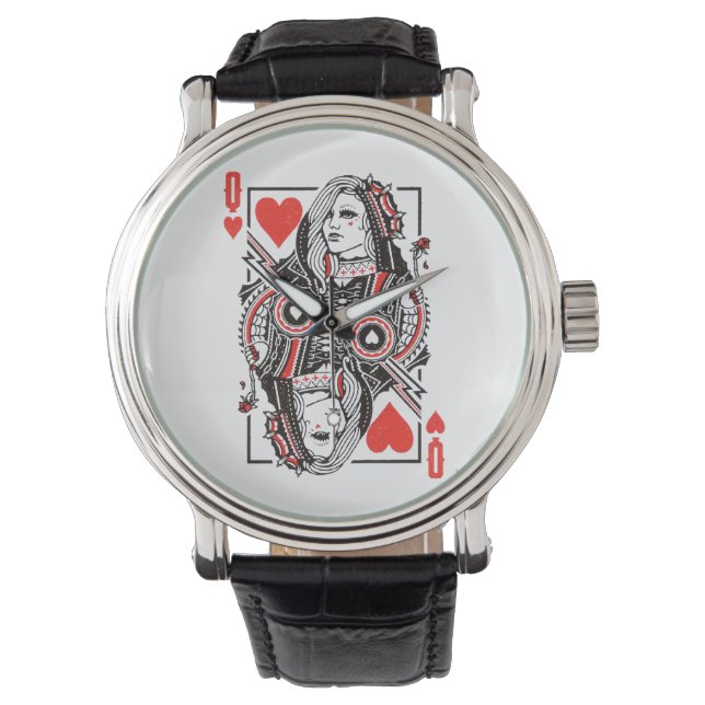 Queen of Hearts Oversized Graphic, Playing Cards Watch (Front)