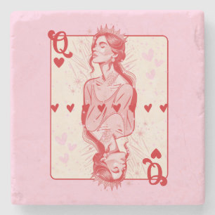 Queen of Hearts Pink Preppy Art Stone Coaster