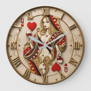 Queen of Hearts Playing Card Elegant Casino Queen Large Clock