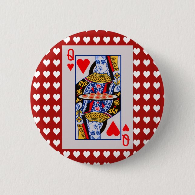 Queen of hearts playing card love hearts 2 inch round button (Front)