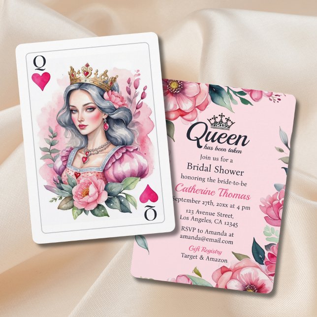 Queen Of Hearts Playing Card Pink Bridal Shower (Creator Uploaded)