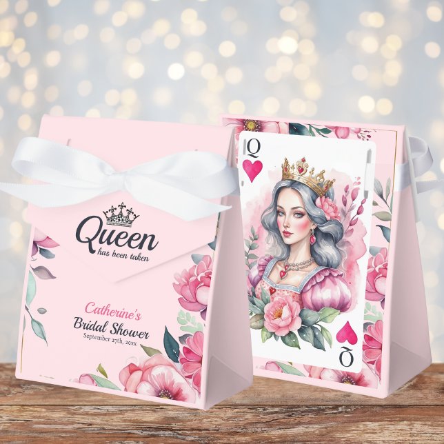 Queen Of Hearts Playing Card Pink Bridal Shower Favor Box (Angled view royal fairytale queen bridal shower blush pink vintage playing card Favor Box
)