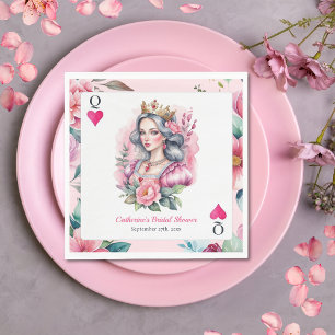 Queen Of Hearts Playing Card Pink Bridal Shower Napkin