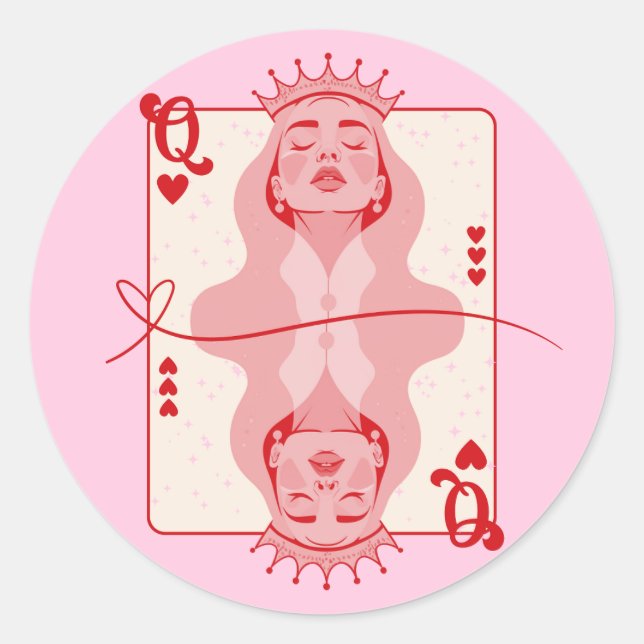 Queen of Hearts Red and Pink Art Classic Round Sticker (Front)