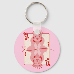 Queen of Hearts Red and Pink Art Keychain