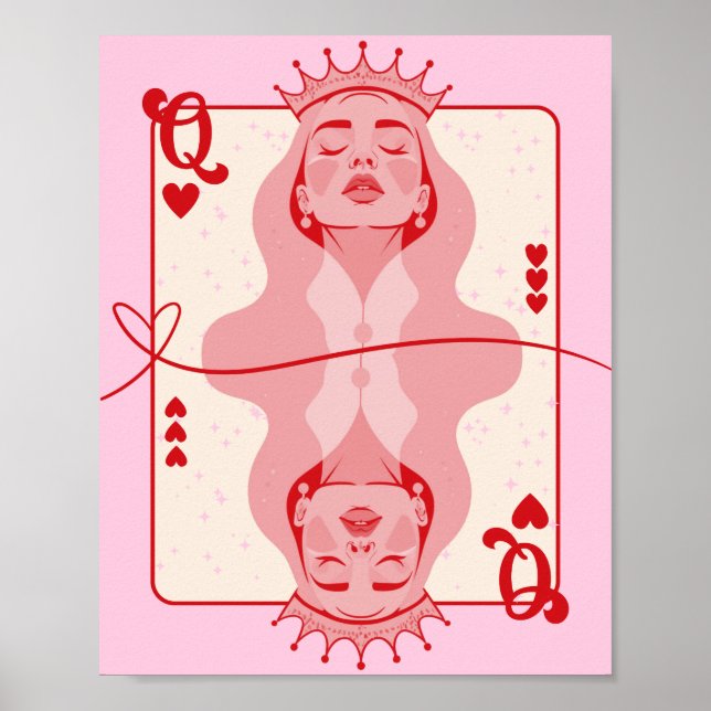 Queen of Hearts Red and Pink Art Poster (Front)