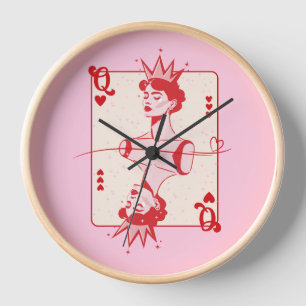 Queen of Hearts Red and Pink  Clock