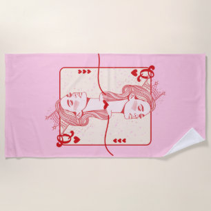 Queen of Hearts Red and Pink Preppy Art Beach Towel