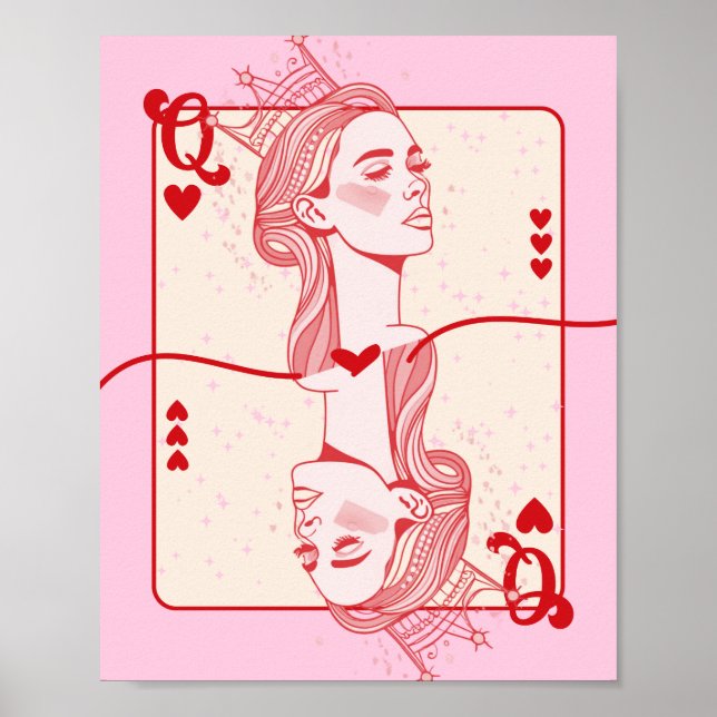 Queen of Hearts Red and Pink Preppy Art Poster (Front)