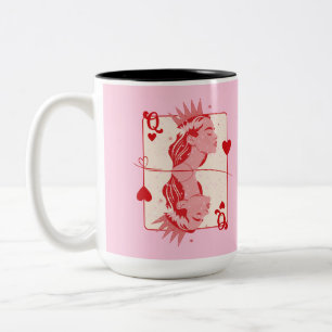 Queen of Hearts Red and Pink Preppy Art Two-Tone Coffee Mug