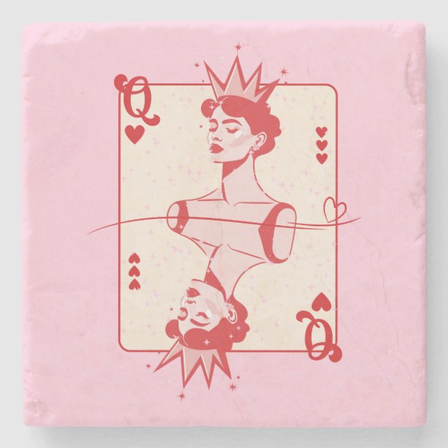 Queen of Hearts Red and Pink  Stone Coaster (Front)