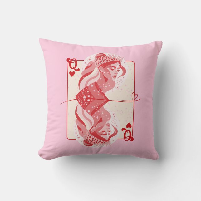 Queen of Hearts Red Preppy Art Throw Pillow (Front)