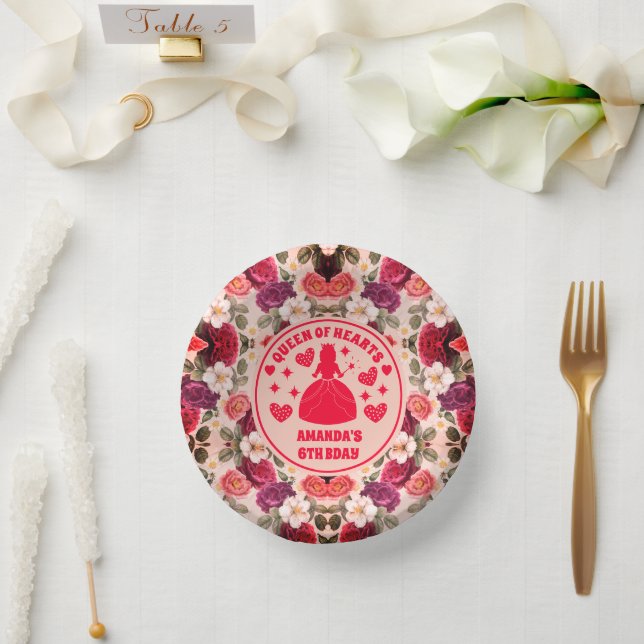 Queen of Hearts Roses Birthday Paper Plate (Wedding)