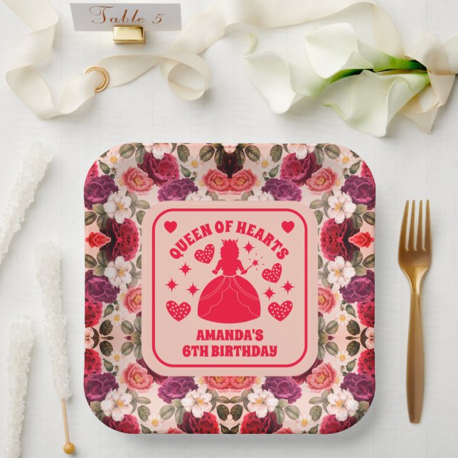 Queen of Hearts Roses Birthday Paper Plates (Wedding)