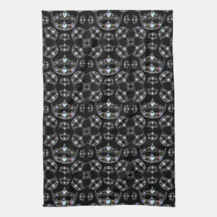 Queen of Hearts Silver Crown Tiaras black Kitchen Towel