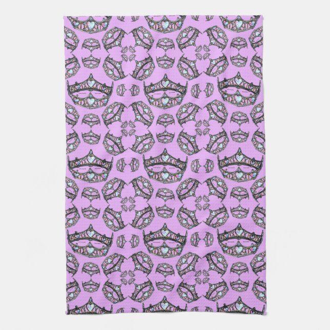Queen of Hearts Silver Crown Tiaras pink thistle Kitchen Towel (Vertical)