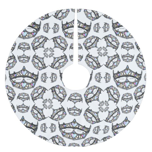 Queen of Hearts Silver Crowns Tiaras white tree sk Brushed Polyester Tree Skirt (Front)