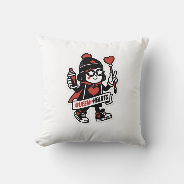 Queen of Hearts Street Mascot — Grind Crew Edition Throw Pillow (Front)