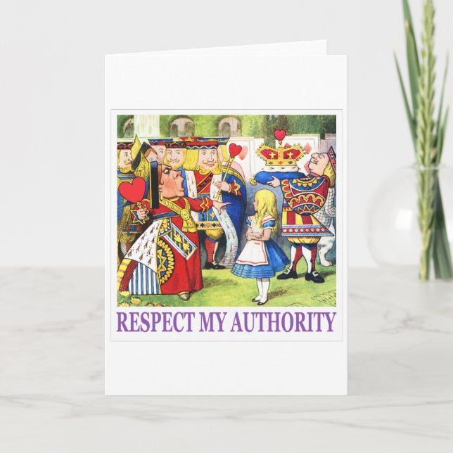 QUEEN OF HEARTS TELLS ALICE "RESPECT MY AUTHORITY" HOLIDAY CARD (Front)