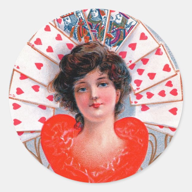 QUEEN OF HEARTS ,Valentine's Day Classic Round Sticker (Front)