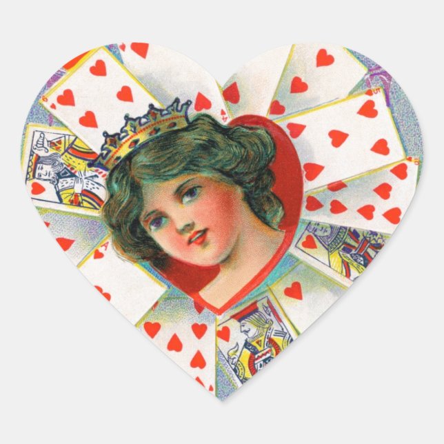 QUEEN OF HEARTS ,Valentine's Day Heart Sticker (Front)
