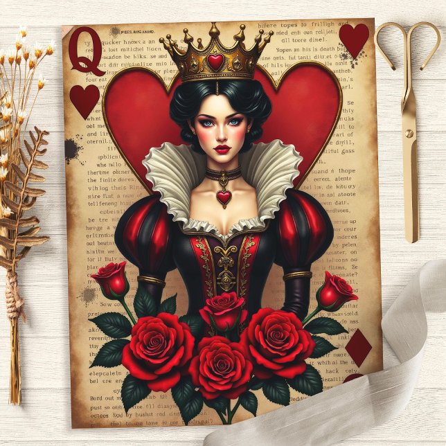 Queen of Hearts Vintage Rose Card Scrapbook Paper (Creator Uploaded)