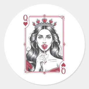 Queen Of Hearts Women Vintage Valentines Day Classic Round Sticker