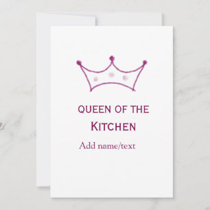 queen of kitchen mauve crown cook chef name invitation