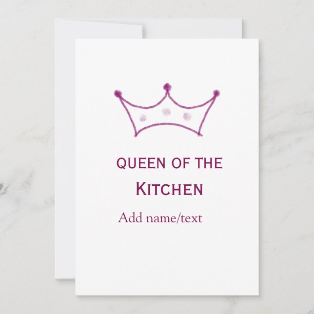 queen of kitchen mauve crown cook chef name invitation (Front)