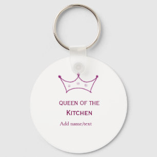 queen of kitchen mauve crown cook chef name keychain