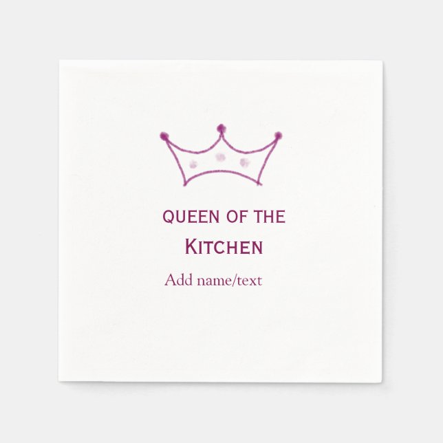 queen of kitchen mauve crown cook chef name napkin (Front)