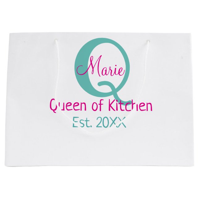 Queen of kitchen monogram green pink simple minima large gift bag (Front)