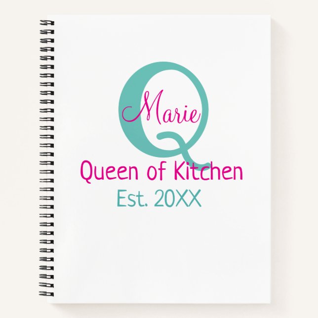 Queen of kitchen monogram green pink simple minima notebook (Front)