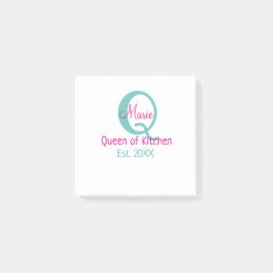 Queen of kitchen monogram green pink simple minima post-it notes
