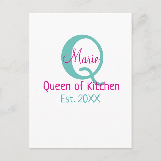 Queen of kitchen monogram green pink simple minima postcard (Front)