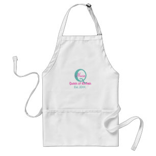 Queen of kitchen monogram green pink simple minima standard apron