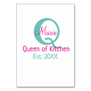 Queen of kitchen monogram green pink simple minima table number