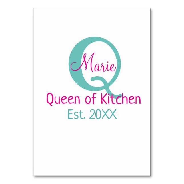 Queen of kitchen monogram green pink simple minima table number (Front)