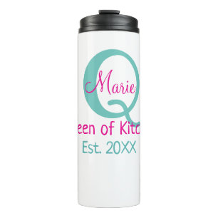Queen of kitchen monogram green pink simple minima thermal tumbler