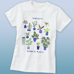 Queen of Plants Personalized T-Shirt<br><div class="desc">Perfect for anyone with a green thumb or fingers, this personalized Queen of Plants design features a fun houseplant pattern, with colourful cacti, succulents, and other plants in navy and cobalt blue plant pots. Ideal for any gardener or plant person. Change the name and text to customize. Original art by...</div>