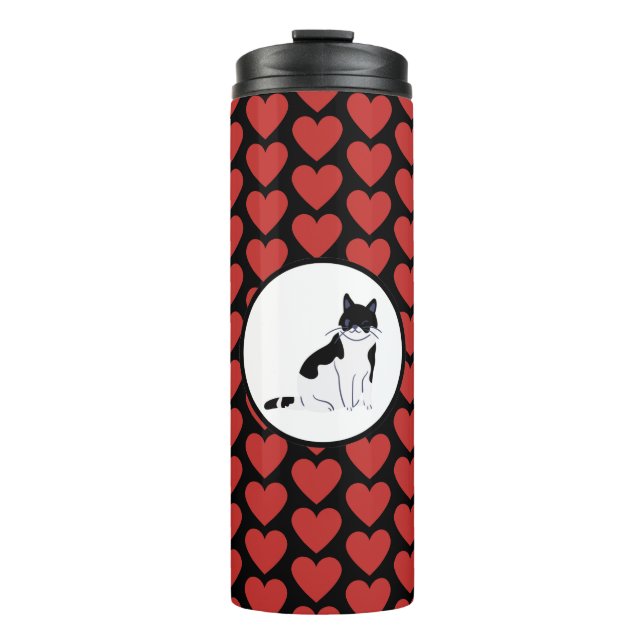 Queen of red hearts cat black white thermal tumbler (Front)